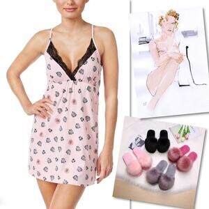 FLORA NIKROOZ PINK MAUVE FLORAL LACE CHEMISE SZ S NWT